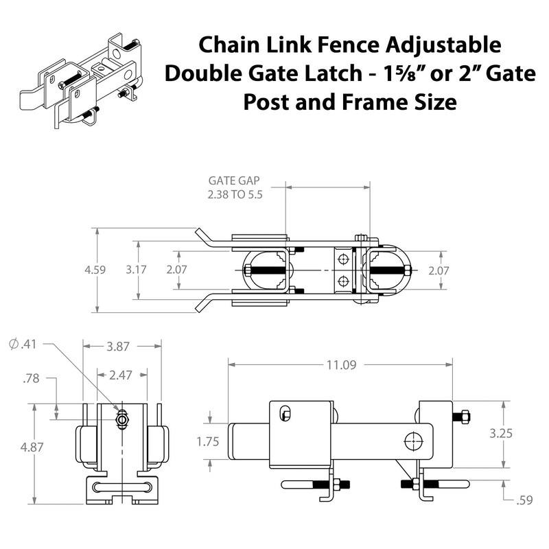 Chain Link Fence Commercial Double Gate Latch 1-5/8" or 2"
