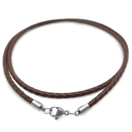 Loralyn Designs 3mm Men's Brown Braided Leather Necklace Cord with Stainless Steel Lobster Clasp (18 Inches)