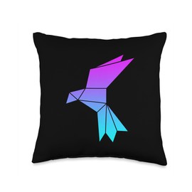 Dove Origami Animals Vaporwave Aesthetic Retro Dove Origami Vaporwave Aesthetic Retro Love Animals Vintage Throw Pillow, 16x16, Multicolor