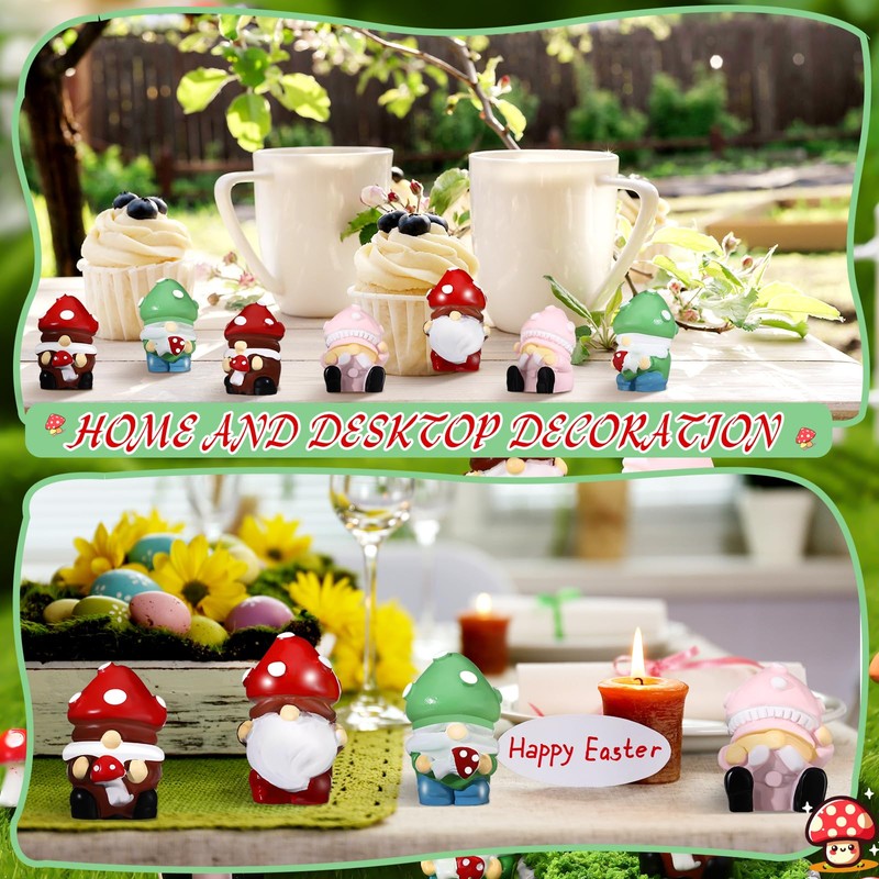 WinnerWhy 24 Pcs Spring Mini Resin Gnomes Mushroom Gnomes Figurine