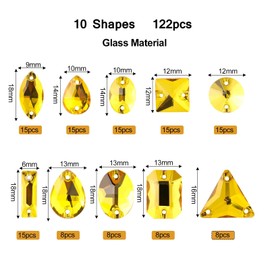 SWTHONY 122pcs Gold Sew on Rhinestones for Crafting Mixed Shapes, Large Crystal Glass Gems Silver Plated Flatback Rhinestones Jewels for Crafts Clothes Fabric