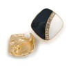 Dark Blue/White Enamel Crystal Square Clip On Earrings In Gold