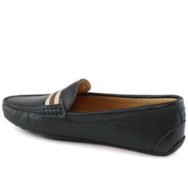 MJNY Womens Casual Comfortable Genuine Leather Lightweight Driving Moccasins Classic Fashion Webstrap Slip On Ladies Driving Loafer Flat Shoes Black Soft Grainy 5.5