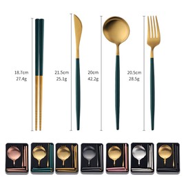 Portable Stainless Steel Cutlery Set with Case, TUPMFG 4 Pcs Reusable Travel Flatware with Chopsticks for Camping, Picnic, Office, Outdoor(Black/Gold)