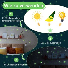 Kisstta 300 Stück Kunststoff Leuchtende Sterne Kinderzimmer, 3 * 3cm Leuchtsterne Selbstklebend Im Dunkeln, Blaue Grün Und Rosa Leuchtende Sternekleber