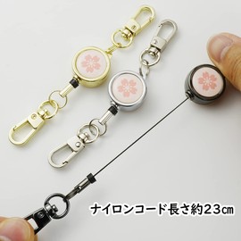 [EXERT] Stretchable Reel with Nascan Key Holder, Pass Case, Reel Strap, Period, Cherry Blossom, Black