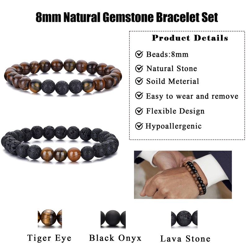 RANKEEF Men's Pearl Bracelet, Stretch Bracelets, 8 mm Bead Bracelets