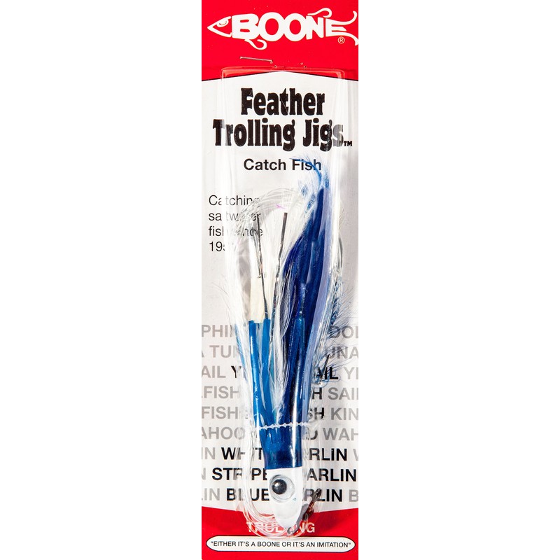 Boone Feather Trolling Double Hook Jig, Blue/White, 6-Inch