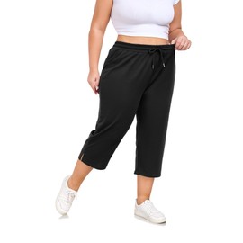ForHailey Plus Size Capri Pants for Women Wide Leg Loose Yoga Pants with Pockets Casual Drawstring Activewear Sweatpants Black 3X-Large