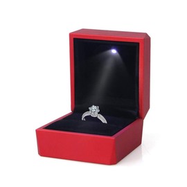 LamQee Engagement Ring Box with LED Light Velvet Earrings Studs Ring Case Jewelry Display Storage Box for Proposal Engagement Birthday Wedding Anniversary Valentine's Day - Red