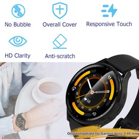 KIKISML 2 PCS Screen Protectors Compatible with Garmin Venu 3 45mm 【Not for Venu 3s 41mm】, Full Protective Ultra Slim Soft TPU Case Cover Compatible with Garmin Venu 3 45mm (Clear, Black)