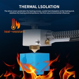 Mega V5 Hotend Silicone Sock: High Temp 280°C, Non-Stick for Mega S/Pro/Chiron, Compatible with ANYCUBIC I3 MEGA, I3 MEGA X, 3D Printer Accessories,(Pack of 4, Blue with 4 pcs 0.4 mm nozzles)