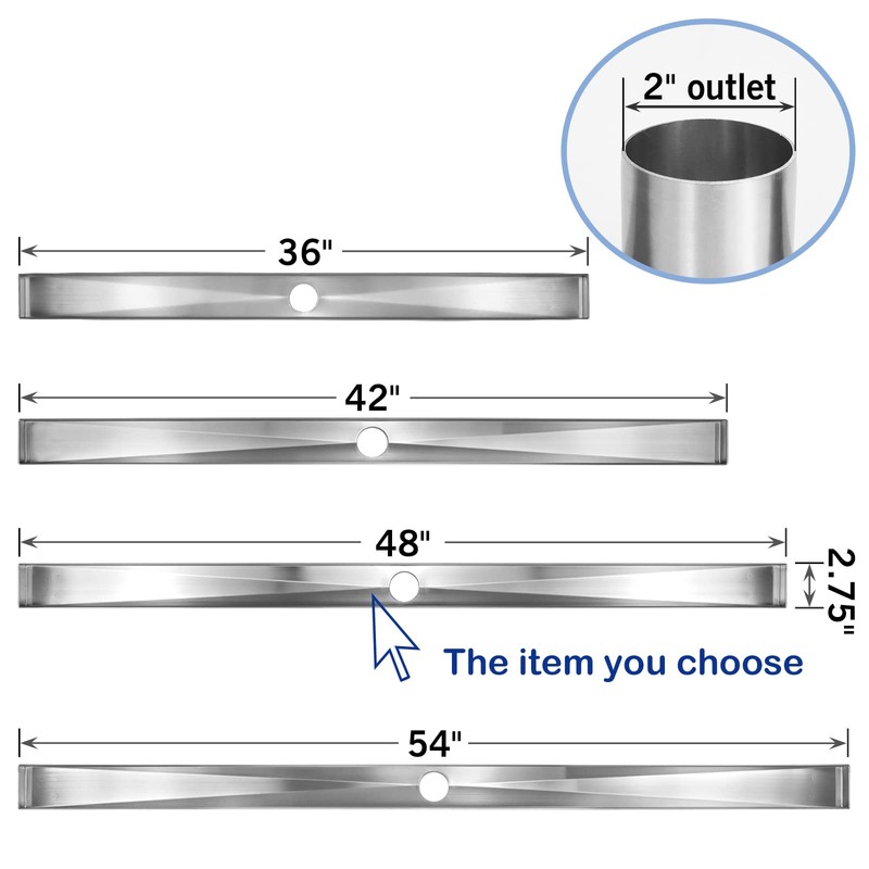 Bernkot Linear Shower Drain 48", 304 Stainless Steel Floor Drain