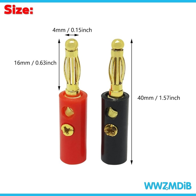 WWZMDiB 4mm Banana Plugs Stackable Connectors for Speaker Wire (12Pcs/6pair