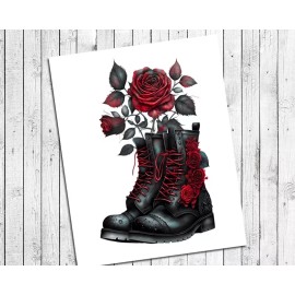 Handmade VICTORIAN GOTHIC BOOTS with Red Roses 8x10 CARDSTOCK PRINT