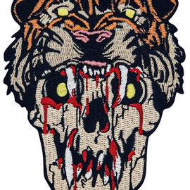ZEGINs Bloody Skull With the Tiger Mask Patch Embroidered Applique Badge Iron On Sew On Emblem
