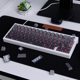 Grey Gradient Keycaps, Pbt Doubleshot Cherry Profile Keycaps, Side Printed Keycaps, Backlit Shine Through Keycaps,136 Keys Keycap Set for Mechanical Keyboard 61/64/84/87/104/108