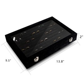 Frebeauty Rings/Earrings Organizer Tray with Clear Lid 10 Slots Velvet Drawer Insert Jewelry Storage box with Transparent Glass lid Jewelry Display Case Showcase Gift for Girls Women (Black, 10 Slots)