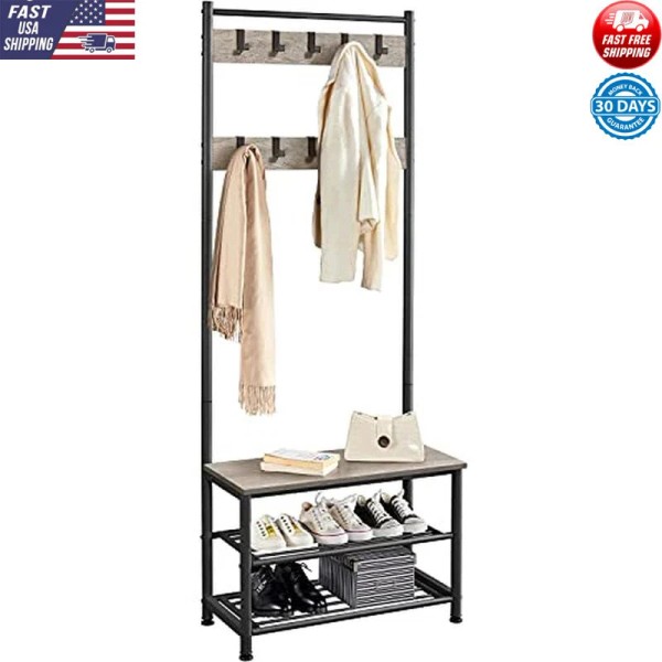 Unbranded Entryway Coat Rack Bench Shoe Storage 9 Hooks Industrial