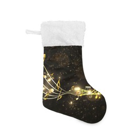 Wassud Christmas Stocking Music Note Gold Black Large Christmas Stockings 18 Inch Xmas Socks with White Cuff Hanging Holiday Decoration