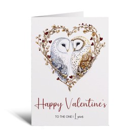 Postcard Prints - Valentine's Day Card for Wife or Husband - The One I Love - Unique Owl Heart Design - Romantic Love Card - Elegant White Greeting - Large 5x7 Inch - 1 Card