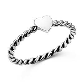 MATERIA by Matthias Wagner Women's Heart Ring 925 Silver Twisted Antique Silver Ring in 4 Sizes, Sterling Silver
