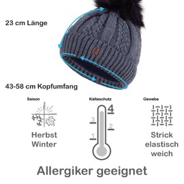 Faera Winter Hat Women's Warm Lined Faux Fur Bobble Hat Cable Knitting Pattern Fleece Lining Bobble Winter Autumn Knitted Hat Beanie Girls 61, blue