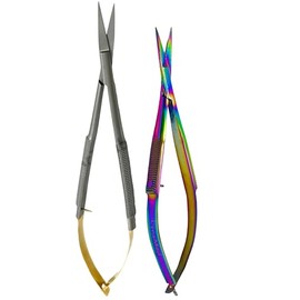 Castroviejo Scissors Straight 5in Rainbow Color & 6in Gold with Knurled Grip | Spring Action Handle | Premium Dental Instruments | German Stainless Steel Scissors (Set of 2)