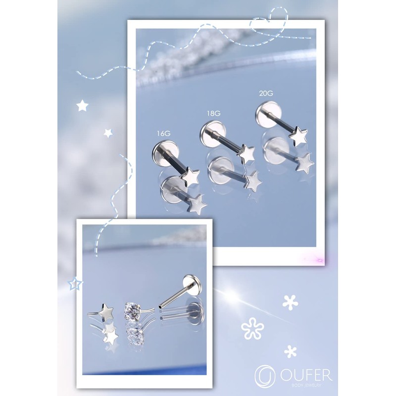 OUFER Helix Piercings Nose Piercing Titanium Flat Back Conch Rings