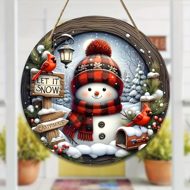 Christmas Snowman Hanging Ornament for Holiday Décor – 7.9-Inch Round