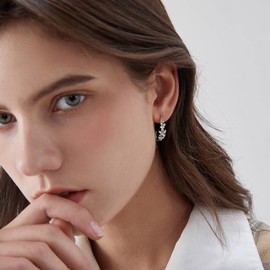 Flower Cluster Threader Earrings Handmade Solid Sterling Silver Lightweight Pull Through Hoop Earrings for Women