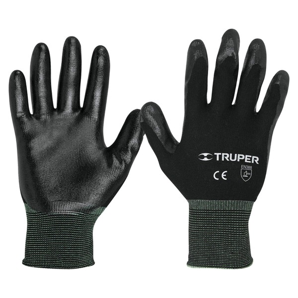TRUPER GUX-NIT-L Nitrile Coated Nylon Gloves, Knitted Cuff. Size L