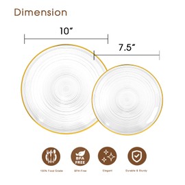 Fabulous Party 100PCS Pearl White Plastic Plates-Crystal Design Disposable Plates with Gold Rim, Fancy Disposable Plates Include 50 White Dinner Plates and 50 Dessert/Salad Plates for Party & Wedding