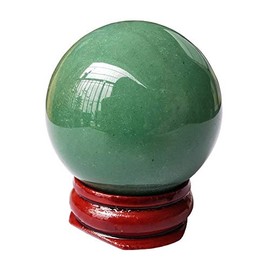 Manekieko 40mm Green Aventurine Healing Crystal Divination Sphere Sculpture Figurine Gemstone Ball,Feng Shui Chakra Aura Home Desk Decor Decorative Collection,With Wooden Stand