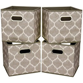 i BKGOO Cloth Storage Bins Set of 4 Thick Fabric Drawers Foldable Cubes Basket Organizer Container with Dual Metal Handles for Shelf Cabinet Bookcase Boxes Grey-Brown 10.5x10.5x11 inch