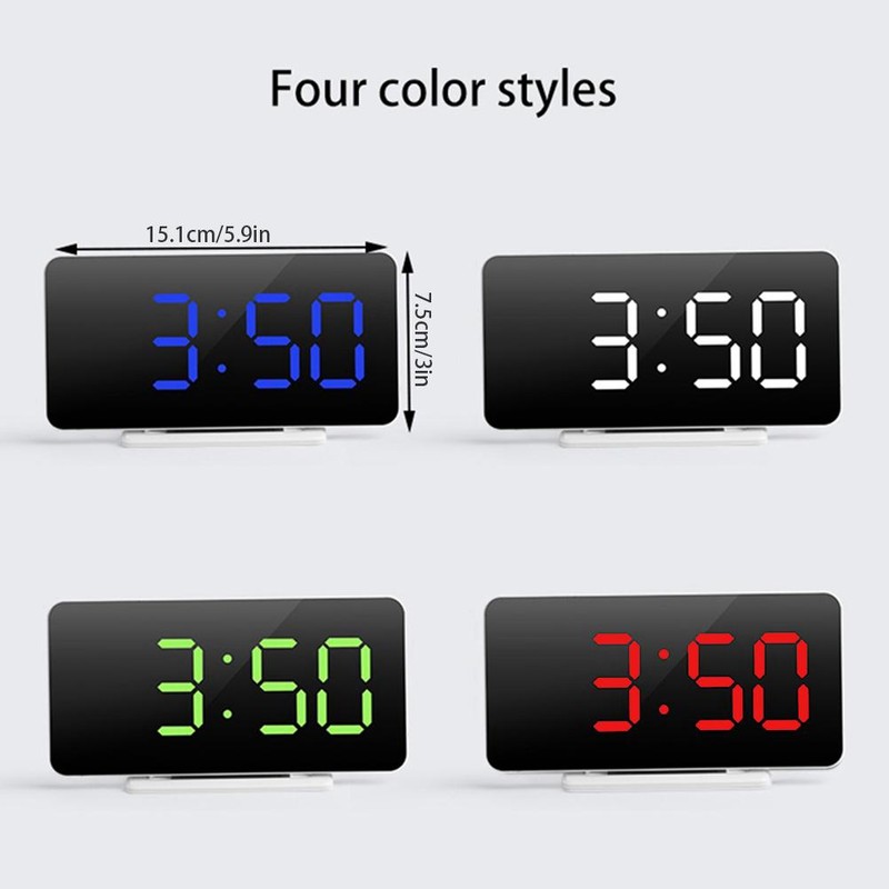 LED Mirror Alarm Clock Electronic Alarm Clock Adjustable Mirror Bedside