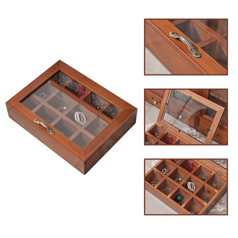 Wooden Tea Bag Storage Box with 12 Compartments, Plexiglass Lid,