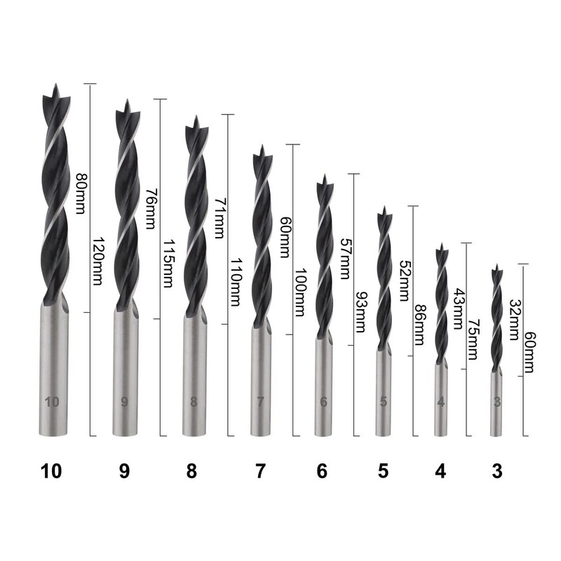 Gunpla 8pcs Wood Drill Bits Set, Carbon Steel Twist Brad