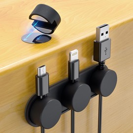 Silicone Magnetic Cable Clips 4+1, Xuuza Phone Cord Holder for Office Desk Nightstand Organization, Mag Dock Cable Storage Hub Supports Lightning, USB C, Micro Cables (Black)