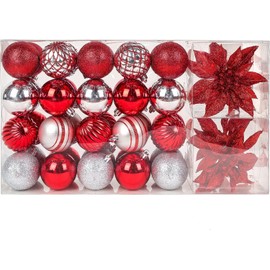 National Tree Company First Traditions Christmas Tree Ornaments, Red and Silver Assortment, Set of 40