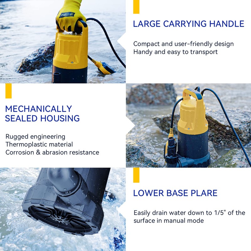 Acquaer 1HP Utility Pump 4345GPH Submersible Sump Pump with Automatic
