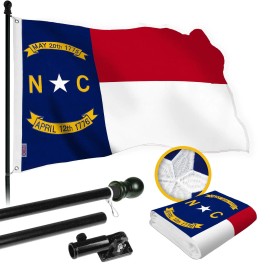 UD_G128 Combo Pack: 5 Ft Tangle Free Spinning Flagpole (Black) & North Carolina Flag 2.5x4 Ft Embroidered 220GSM Spun Polyester,