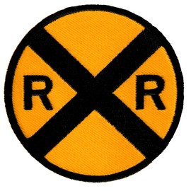 Railroad Crossing Road Sign Embroidered Patch Iron-On Train Railway RR Xing Emblem
