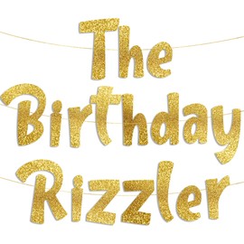 The Birthday Rizzler Gold Glitter Banner - Gen Z Slag - Funny Zoomer Birthday Decorations, Favors, Supplies, Ideas and Gifts
