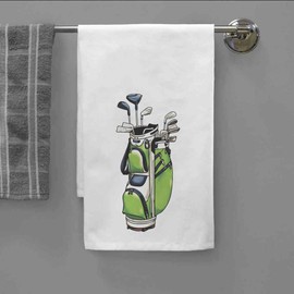 Azeeda 'Golftasche gefüllt mit Schlägern' Weißes Geschirrtuch aus Baumwolle (TW00037133)