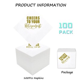 Geloar Servilletas de cóctel de jubilación, paquete de 100 servilletas de papel desechables para almuerzo oficial de jubilación feliz para decoraciones de fiesta de jubilación | 2 capas, 5 x 5 pulgadas