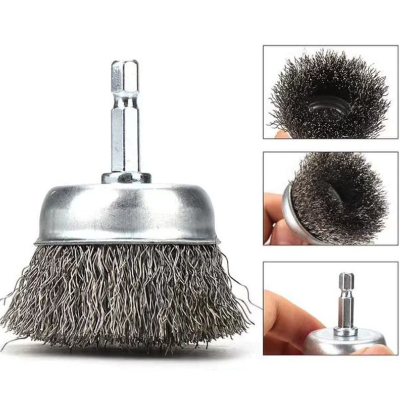 9 Piece Drill Wire Brush Set, 6mm Round Shank, Steel