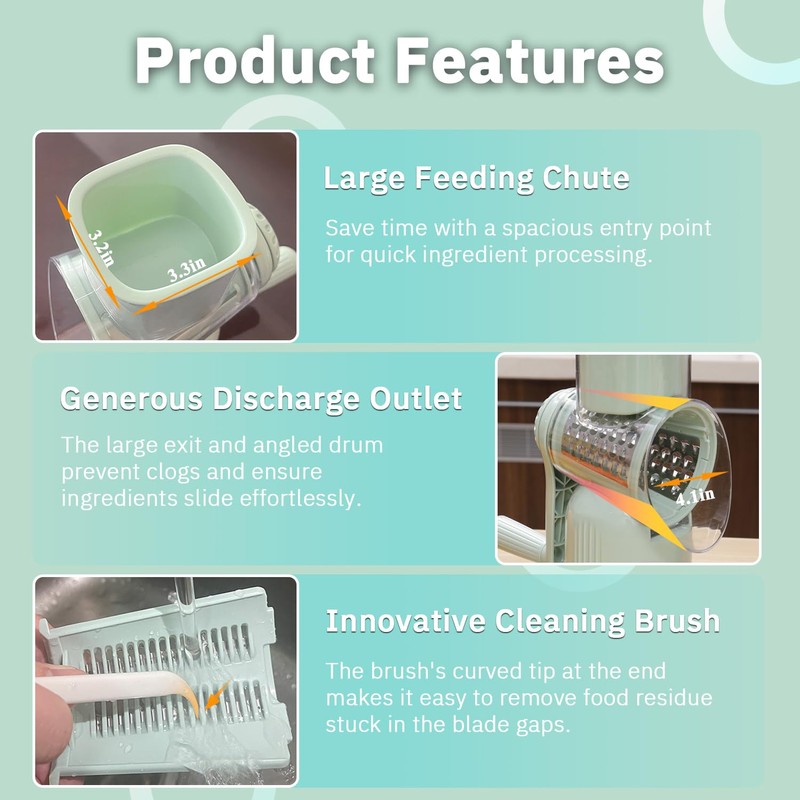 ENERGEVITY Manual Rotary Cheese Grater with Handle, 5 in 1