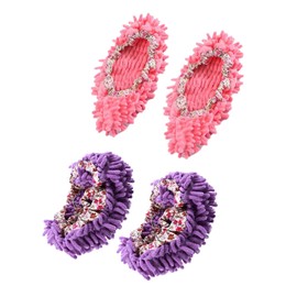 Ellsang Washable Mop Slippers, 2 Pairs Multifunction Microfiber Dust Mop Shoes Slippers Floor Cleaning Shoes Cover for Home(Pink+Purple)