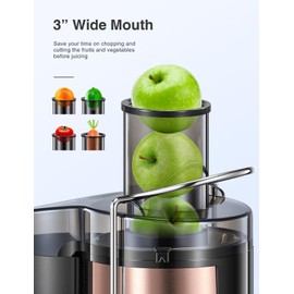 Juicer Machine, 800W Centrifugal Juicer Extractor with Wide Mouth 3” Feed Chute for Fruit Vegetable, Easy to Clean, Stainless Steel, BPA-free (Rose Gold)